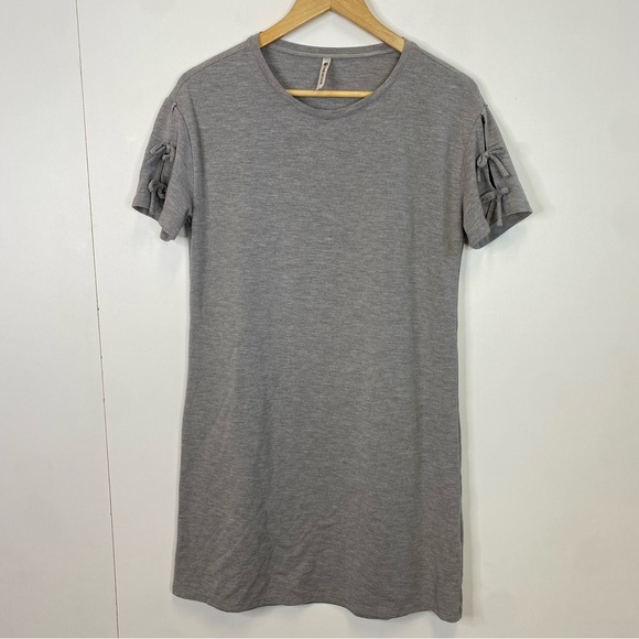 Fabletics Grey Yani Mini Dress Size Medium Tie Bow Sleeve Tshirt Dress - Picture 2 of 5